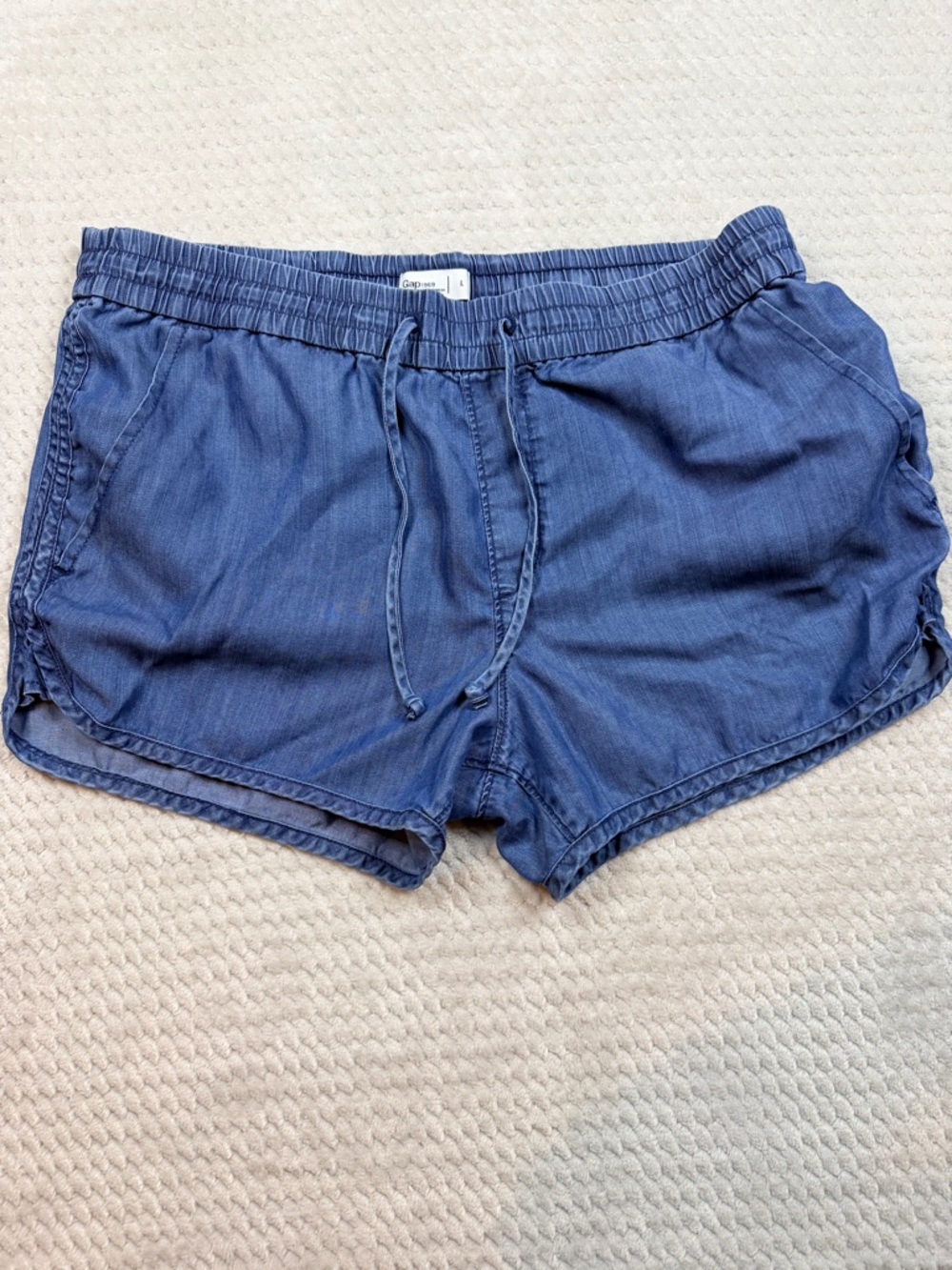 Women's Indigo Drawstring Casual Shorts 100% Lyocell Large - Picture 2 of 8